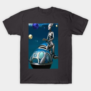 a robot traveling in space T-Shirt